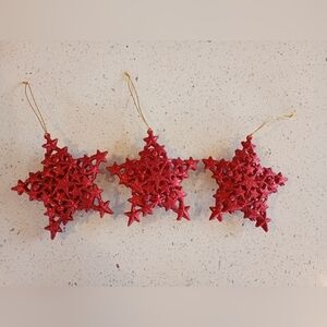 Red Glitter Star Ornaments Set Of 3!♥️⭐